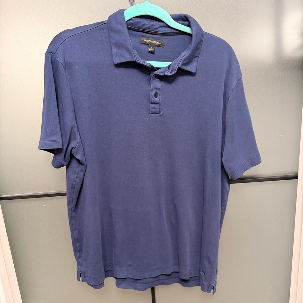 Banana Republic Polo Shirt Men Large Blue Short Sleeve Preppy Golf Quiet Luxury